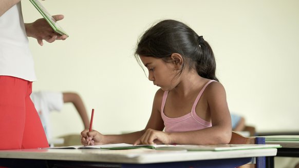 Ukrainian children studying in the class